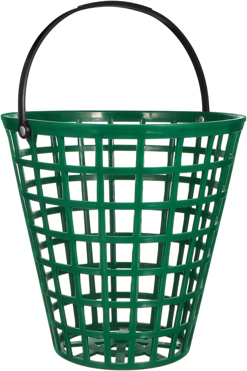 VANZACK Golf Ball Basket - Durable Plastic Container with Handle | Holds 100 Balls - Green