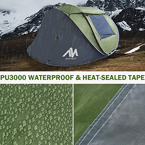 Green 4 Person Waterproof Pop Up Tent with Vestibule for Camping