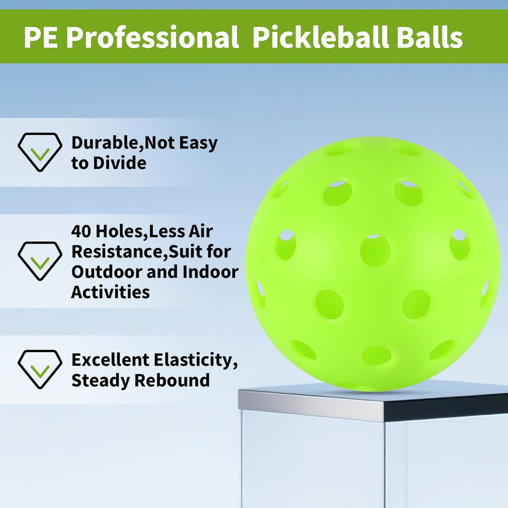 Pickleball Balls Set - 40 Hole Precision Drilled Outdoor Balls | Durable Plastic for Indoor & Outdoor Play