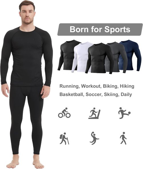 Dalavch Men's Compression Shirts - 5 Pack Long Sleeve Athletic Workout Tops | Gym Rash Guard Base Layer