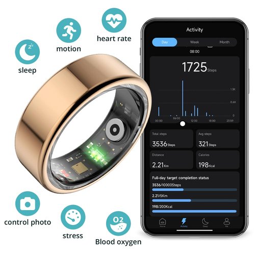 COLMI R02 smart Ring, a smart Ring for Women and Men, with a Charging case, Supports Heart Rate, Blood Oxygen, Sleep Health Monitoring, and Sports Tracking Ring, No Subscription Fee. (Rose Gold, 8#)