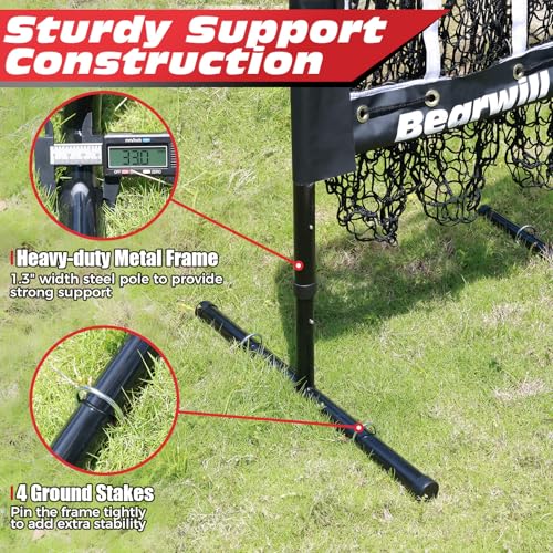 Bearwill 9-Hole Baseball Pitching Net with Strike Zone - Training Equipment for Pitch Accuracy