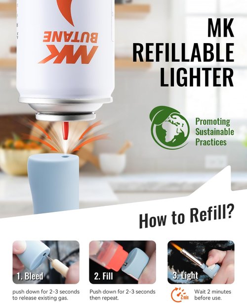 MK Candle Lighter - Butane Refillable Wind-Resistant Flame | 4-Pack for BBQ, Camping, Outdoor Use