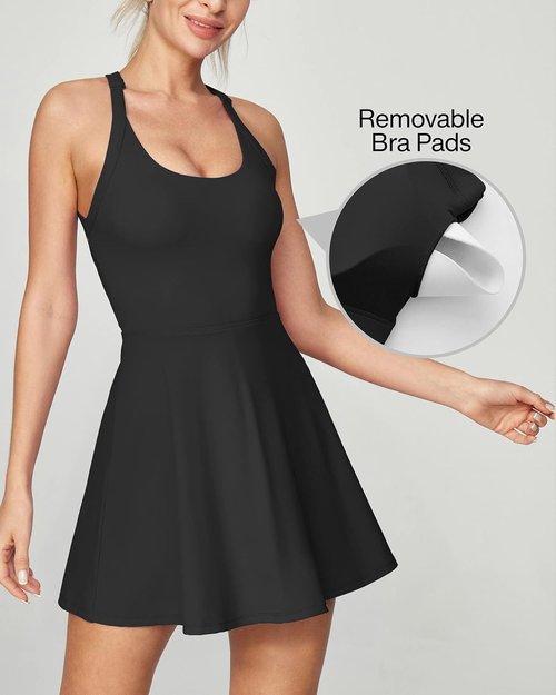 Heathyoga Tennis Dress - Built-In Shorts & Bra for Women | Summer Cut-Out Twisted Golf Workout Dress