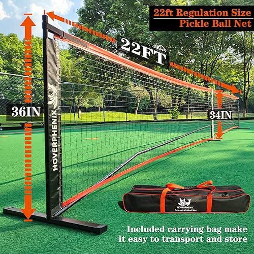 Hoverphenix 22FT Red Pickleball Net Set with 4 Paddles - Portable Outdoor Game