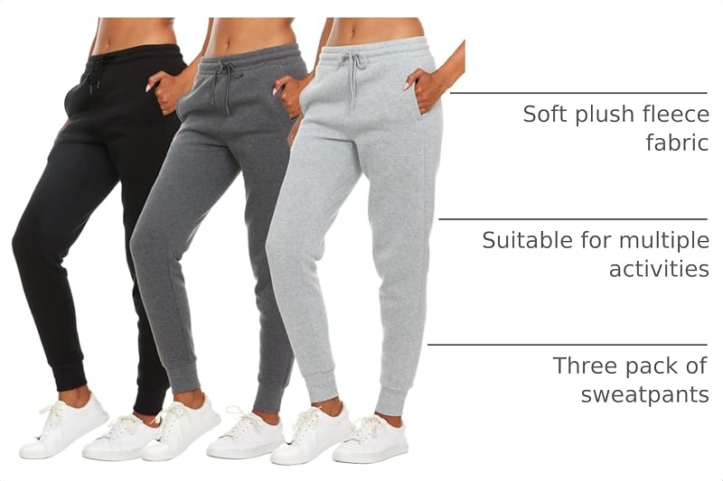 BottomLine 3 Pack Sweatpants for Women - Fleece Joggers with Pockets, Combo 1+Standard+Medium
