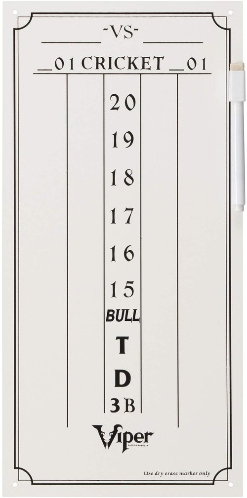 Viper by GLD Products Dry Erase Scoreboard, Cricket and 01 Dart Games, White, 15.375" H x 7.875" W, Small (41-0310)