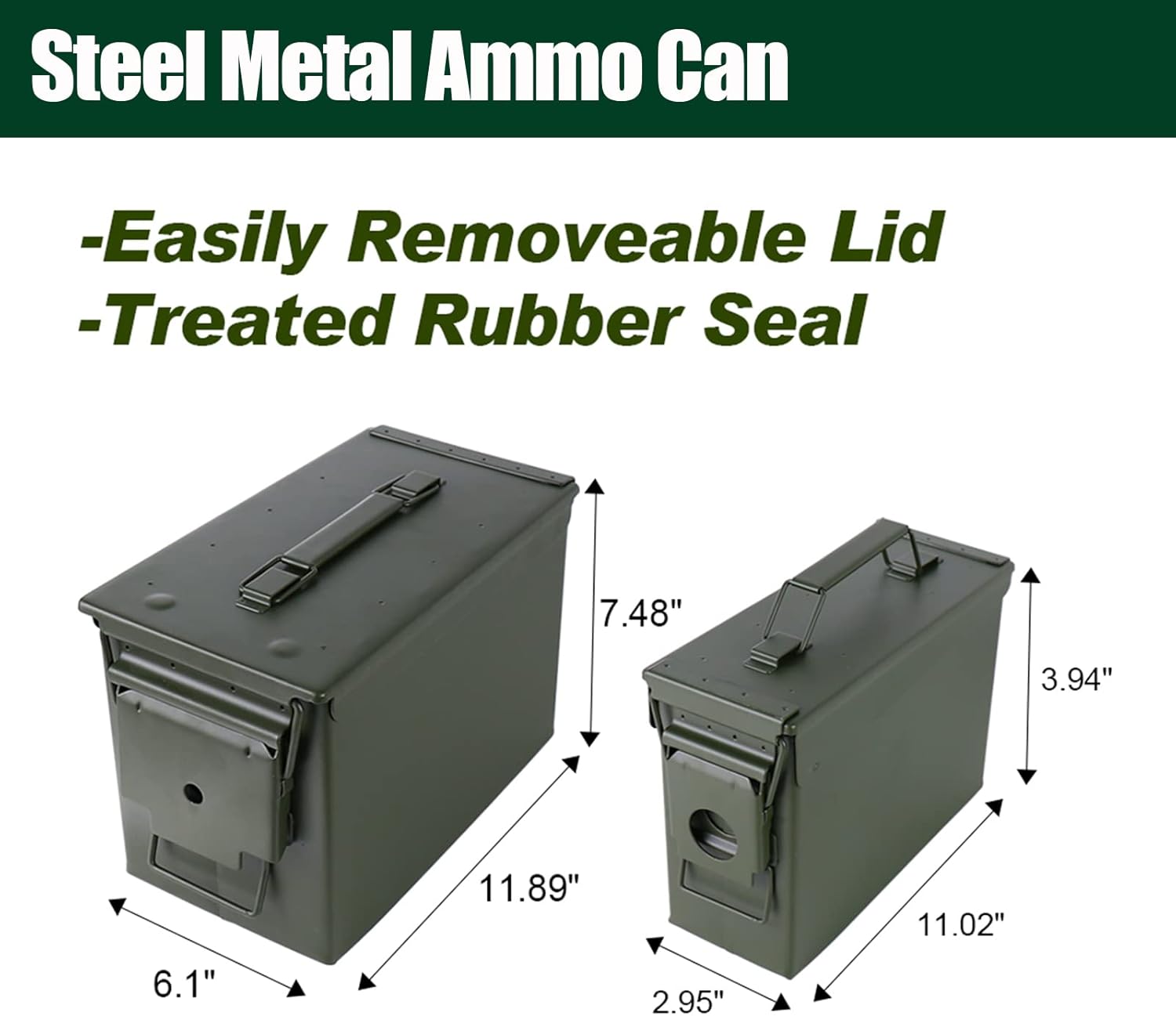 Steel Metal Ammo Can Case Set - 30 Cal & 50 Cal Military-Grade Storage Box for Shotgun & Rifle Ammo