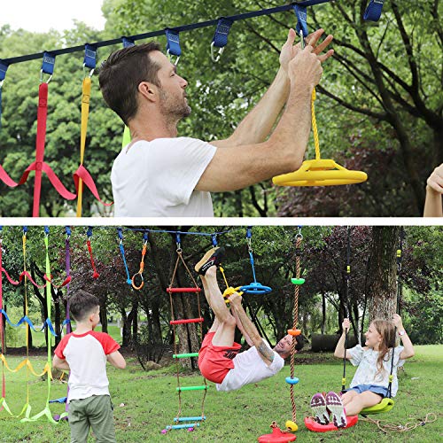 Rainbow Craft Multicolored Ninja Obstacle Course Kit with Rings, Wheels & Monkey Bars for Kids & Adults