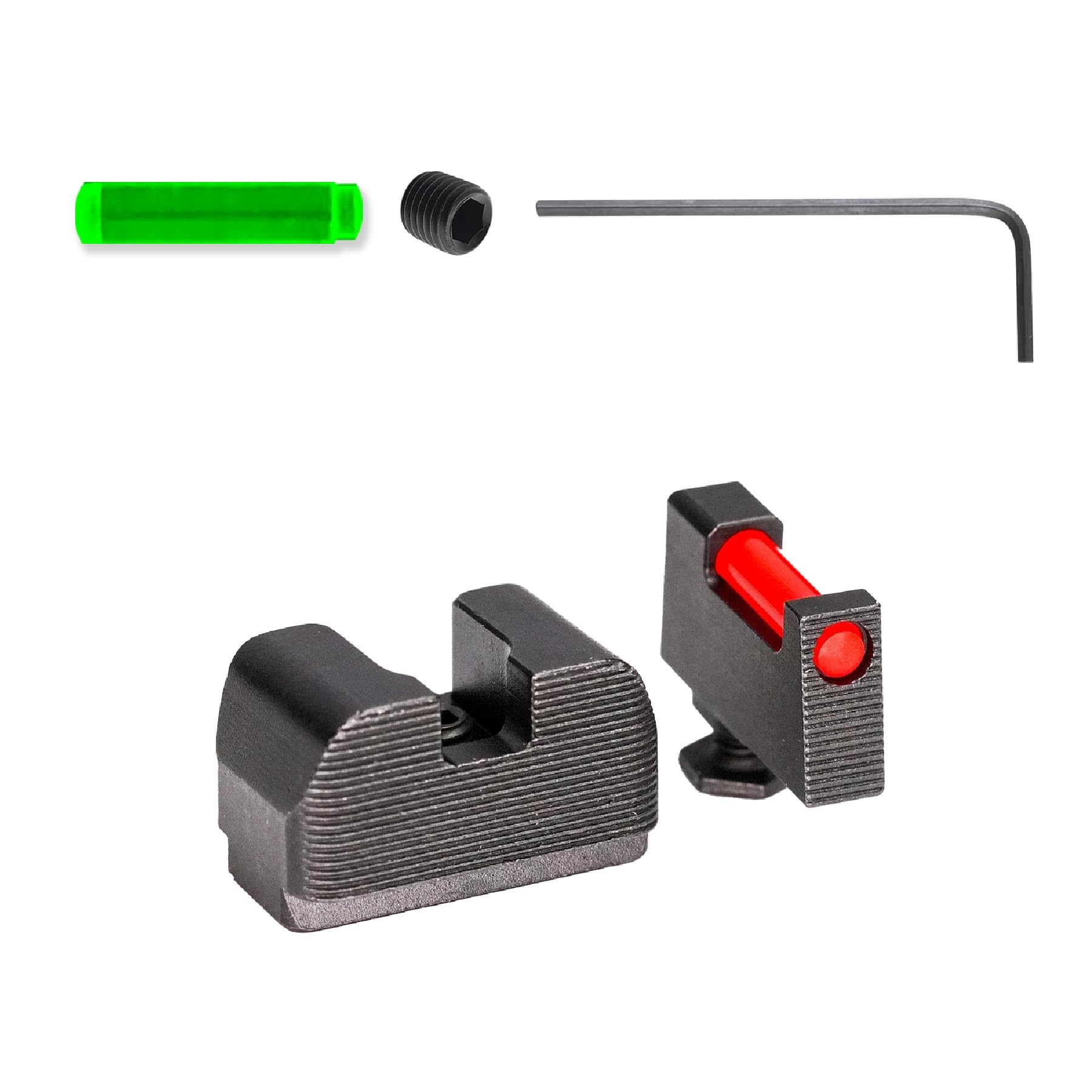 TAG PRECISION Optics Ready Gun Sights Compatible with Glock 9MM/.40 S&W | Durable CNC Machined Steel Nitride Coated Front & Rear Handgun Sights with Easy Customization | Fiber Front, Plain Rear (TSH)