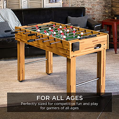 Brown 48-Inch Foosball Table for Kids & Adults with Cup Holders, Ergonomic Handles, Chrome Steel Bars