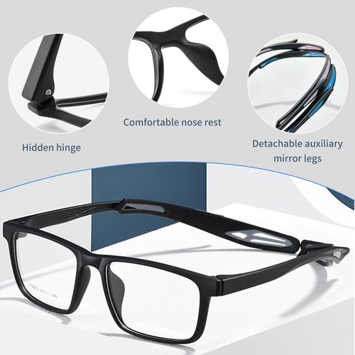 Sports Goggles Glasses Football Soccer Safety Glasses Goggles Adjustable Strap Interchangeable Temples for Men Youth (GWM681 Black)