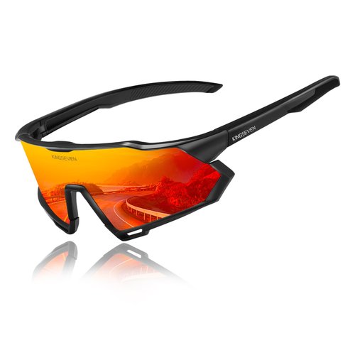 KINGSEVEN Polarized Sunglasses for Men and Women Sports Sunglasses with UV400 Protection for Driving Fishing Cycling (Black Frame Black Temple-Red Lens)
