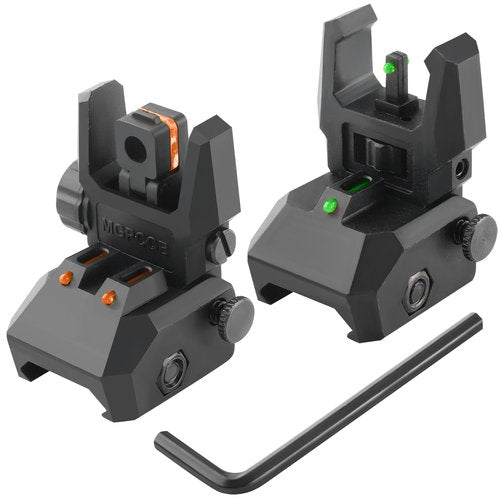 TPRCOL Flip Up Sight Front and Rear Flip Lightweight Sights,with Green Red Fiber Optics Dots, Mounted on Any Picatinny Rail (Fiber Optics Black)