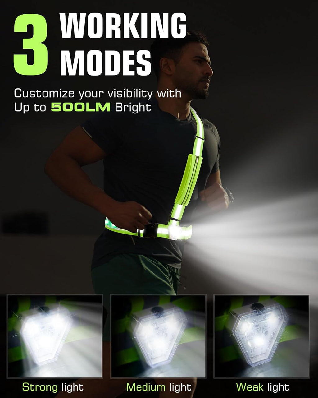 Zacro LED Reflective Vest - 500LM Rechargeable Light Up Running Gear | 5 RGB Colors, Adjustable for Men & Women