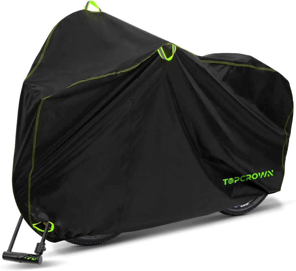 Topcrown Waterproof Bike Cover - Outdoor Storage for 1 Bike | UV, Dust & Wind Proof, XL Size (Black & Green)