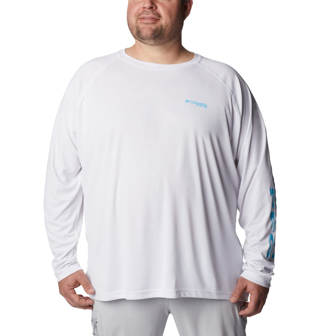 Columbia Men's Terminal Tackle Long Sleeve Shirt, White/Atoll Logo, X-Small
