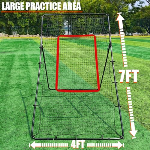 LOMGWAYS 4x7ft Black Red Volleyball Rebounder with Ball & Bag - Adjustable Practice Net
