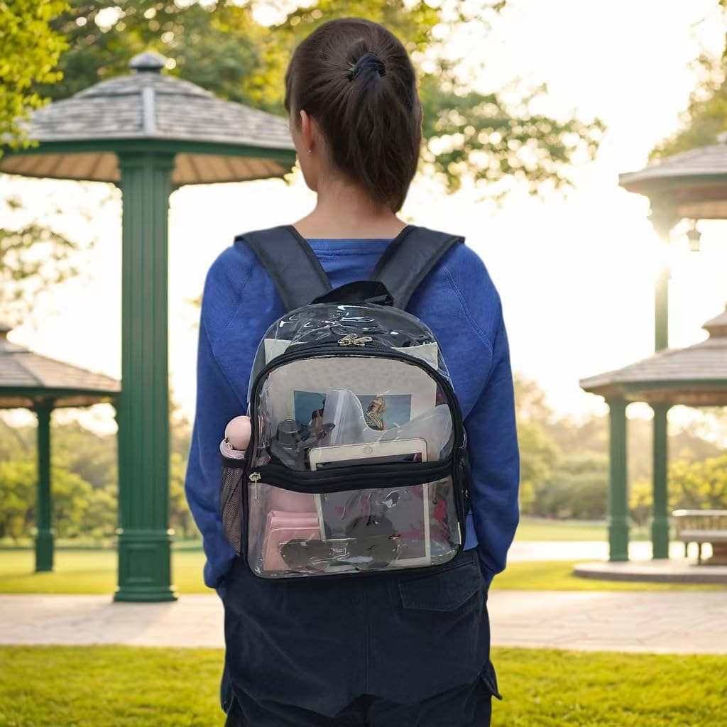 Fammart Clear Backpack Stadium Approved 12x6x12 - Kids & Small Adult Transparent Backpack for School, Work, Sports, Concerts - Clear Bag