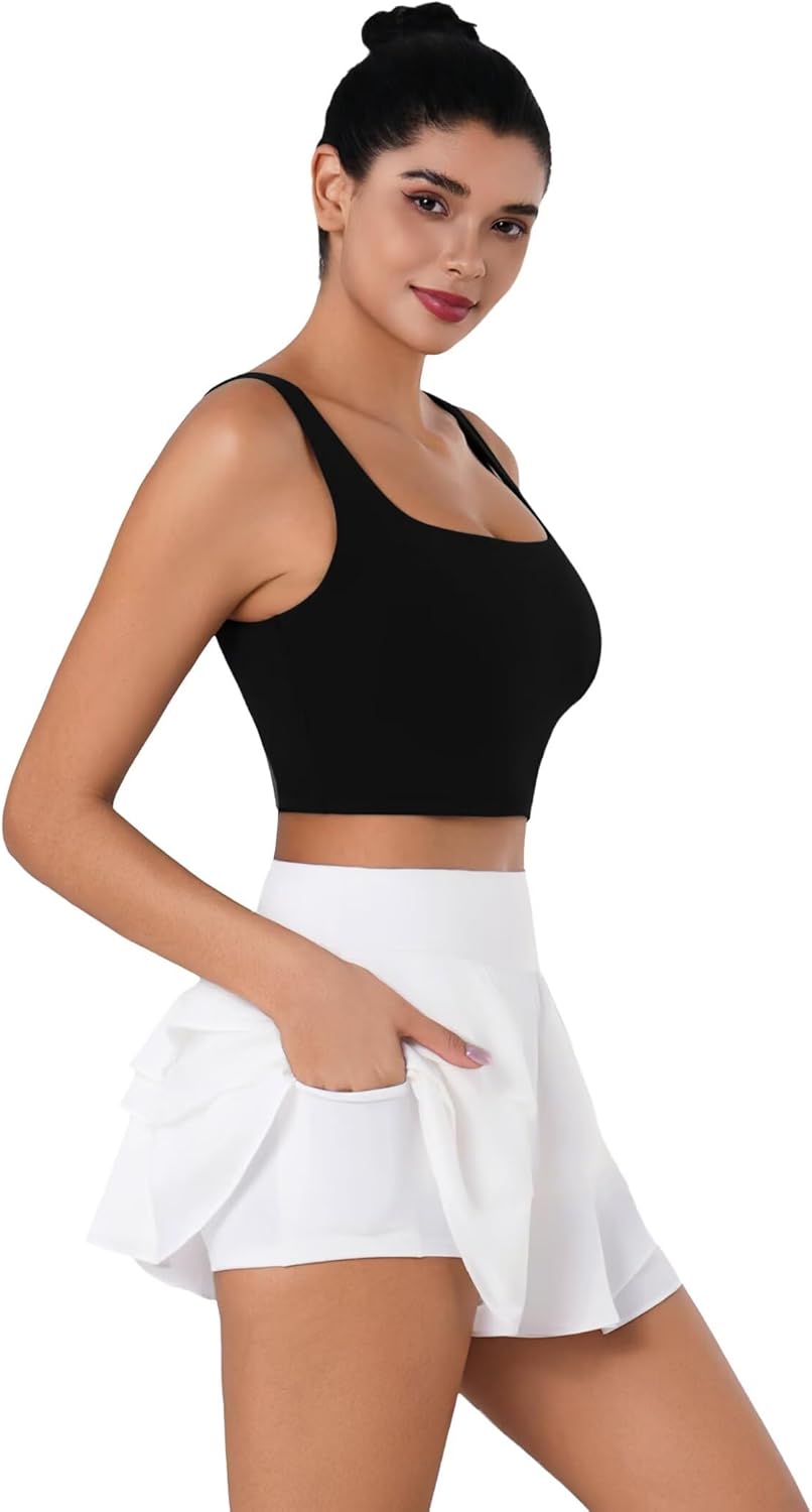 Sunzel Square Neck Sports Bra - Padded Yoga Crop Top with Wide Straps for Women | Perfect for Pilates & Gym