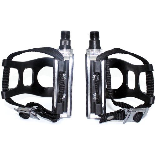 DRBIKE Bike Pedals with Toe Clip Cage and Straps for Indoor Bike and Outdoor Bicycles 9/16-Inch Spindle Alloy Bicycle Pedals Replacement for Stationary Bike 1 Pair