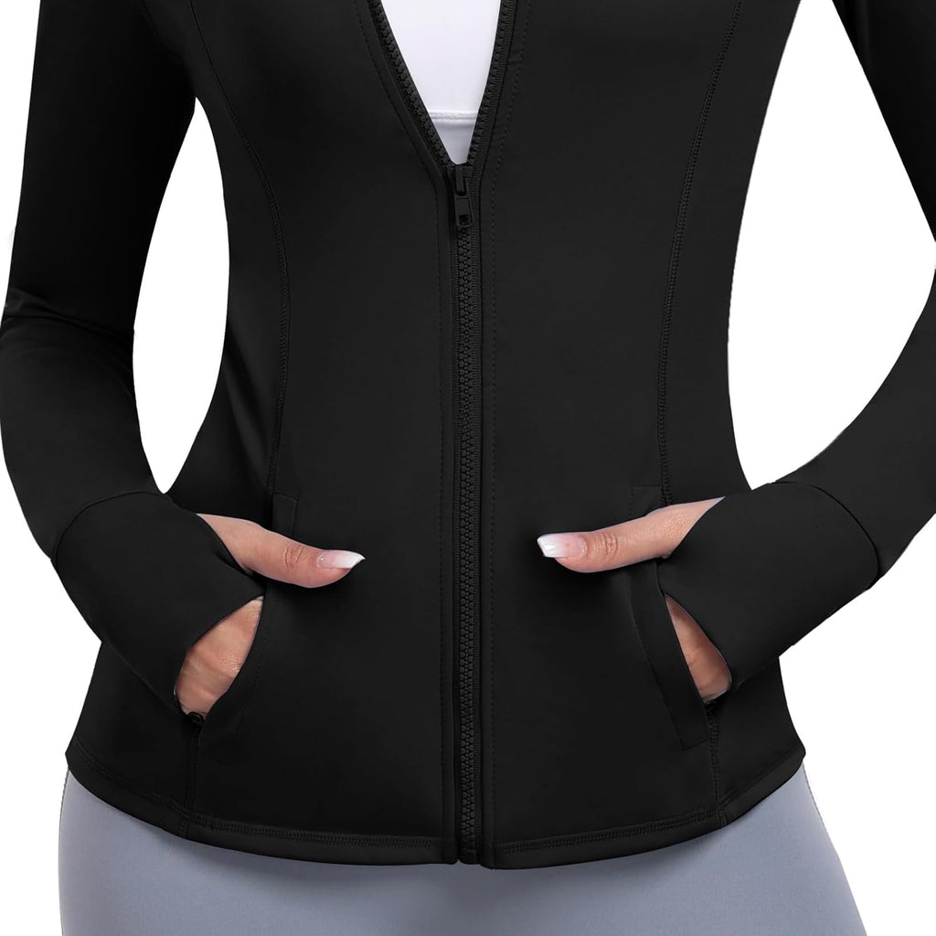 Skiennix Women's Athletic Full Zip Jacket - Lightweight, Slim Fit Workout Wear with Pockets & Thumb Holes