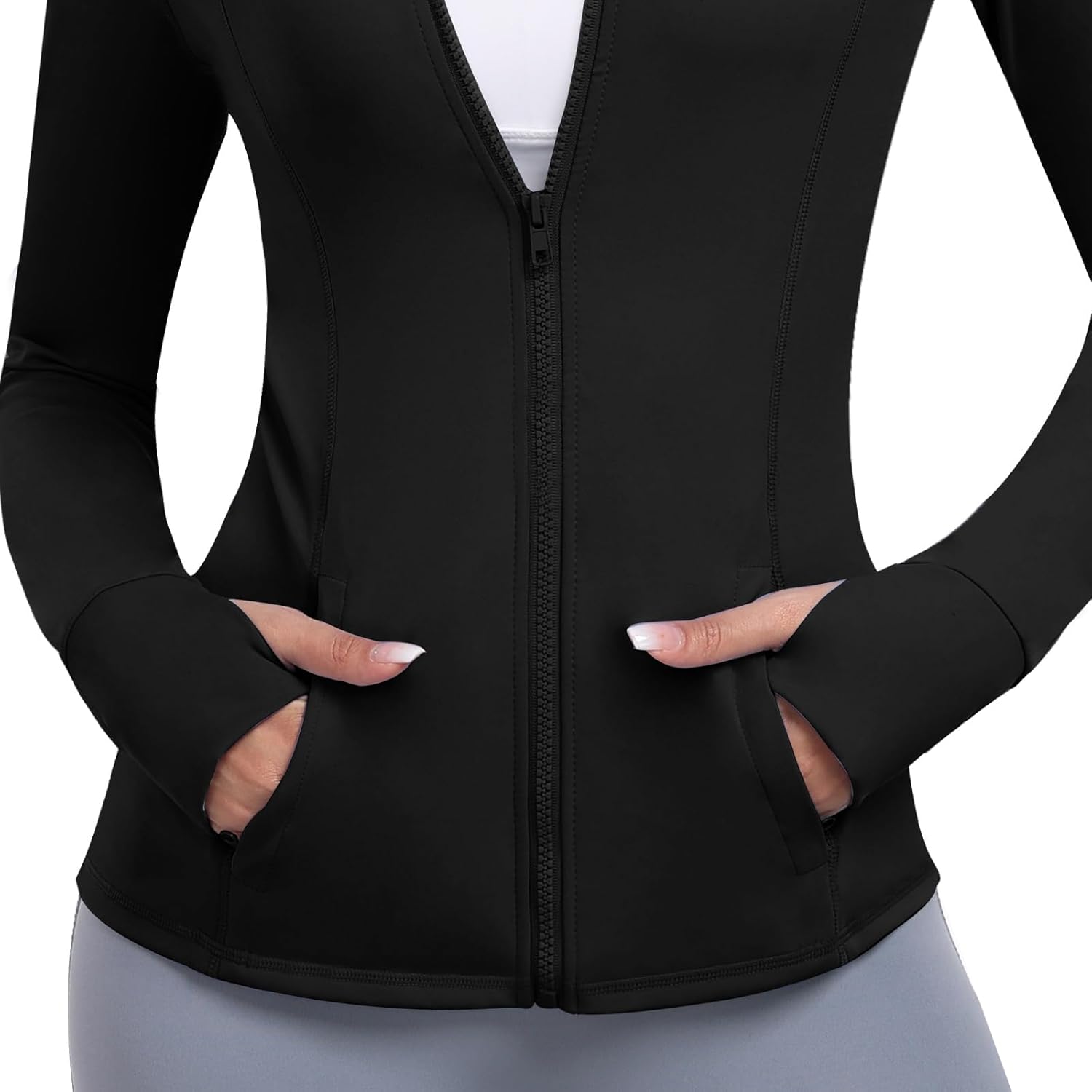 Skiennix Women's Athletic Full Zip Jacket - Lightweight, Slim Fit Workout Wear with Pockets & Thumb Holes
