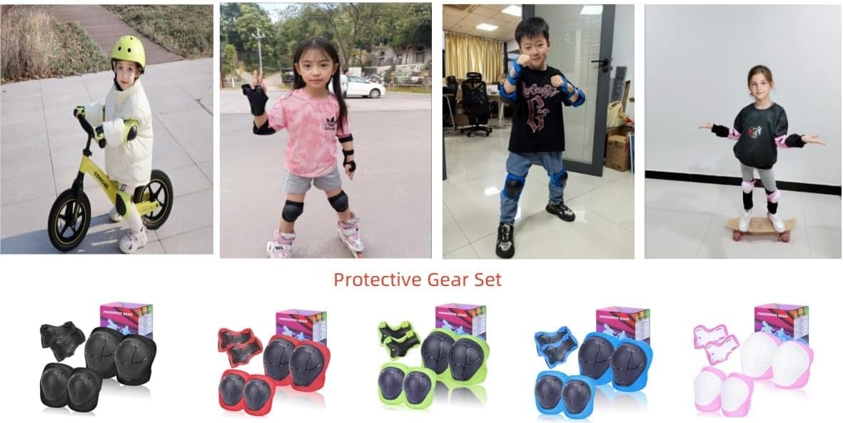 SHENMOREN Kids Protective Gear Set - 3-in-1 Knee, Elbow Pads & Wrist Guards for Ages 3-10 | Ideal for Skating, Cycling, Rollerblading, Scooters