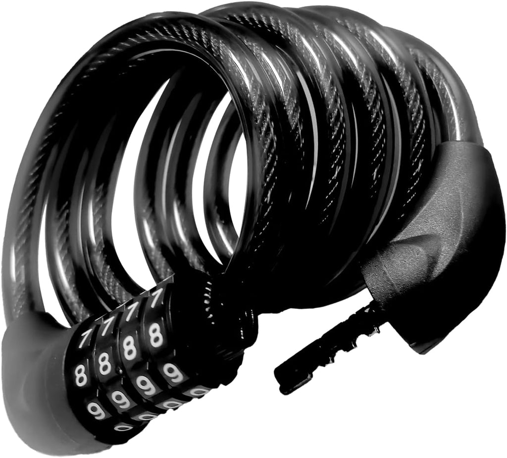 Skiennix Bicycle Cable Lock - 4-Digit Combination Anti-Theft Security | 6-Foot Length, Black