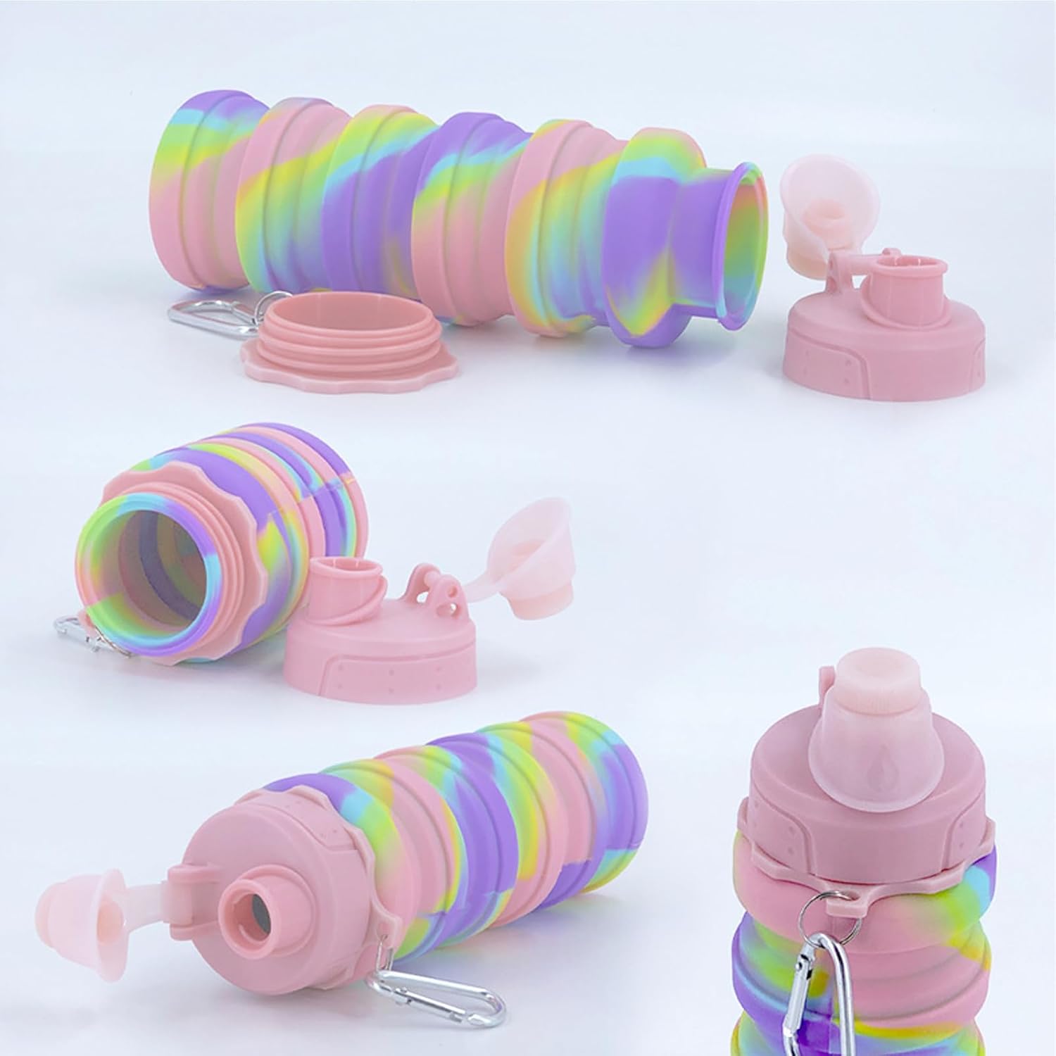 Skiennix Collapsible Water Bottle - Portable 500ml Silicone Travel Bottle with Mountaineering Buckle
