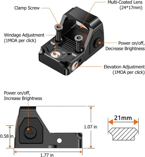 EZshoot Full-Sized Red/Green Dot Optic - 2MOA Dot with 12 Brightness Settings | Compatible with RMR & Picatinny
