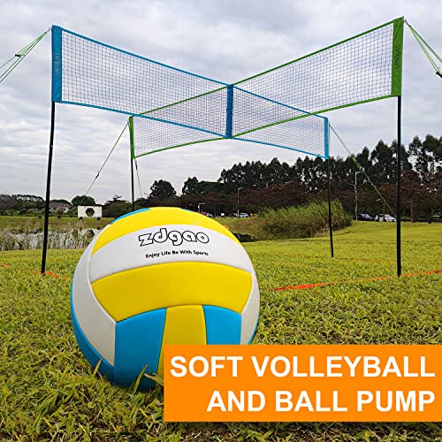 14 Ft/20 Ft Blue & Green Volleyball Badminton Combo Net Set with Accessories