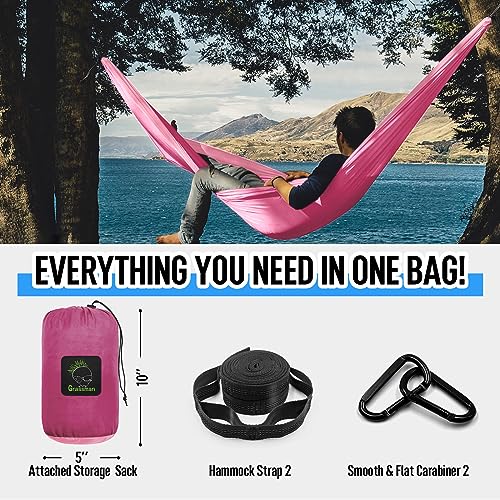 Pink Double & Single Camping Hammock with Tree Straps - Portable Lightweight Nylon Parachute