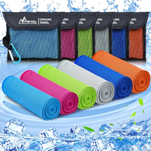 MENOLY 6 Pack Cooling Towels 40x12 Inch Instant Chill Sports Towels with Breathable Carry Bags