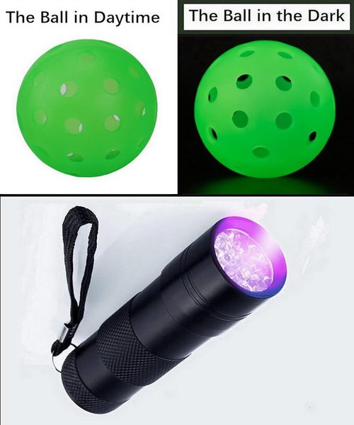 Aolowewin Glow in The Dark Pickleball Balls, 40-Holes USA Pickleballs (USAPA) Spec, Day and Nighttime Practice Pickle Balls, Fluorescence Fluorescent Glow, with UV Flashlight & Mesh Bag