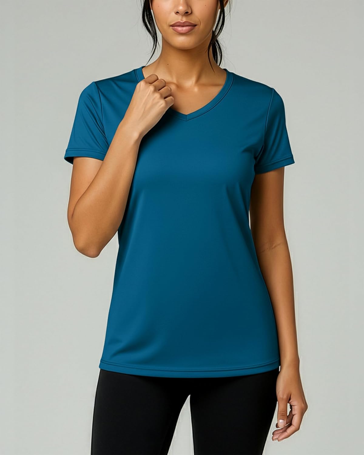 Real Essentials Women's Dry-Fit V-Neck T-Shirt | 5-Pack Workout & Yoga Tops in Plus Size