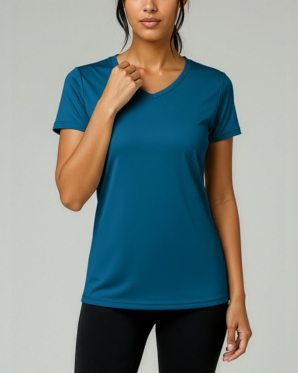 Real Essentials 5 Pack: Women's Dry-Fit Short Sleeve V Neck T Shirt Workout Fitness Yoga Top Tee, Set 13, M