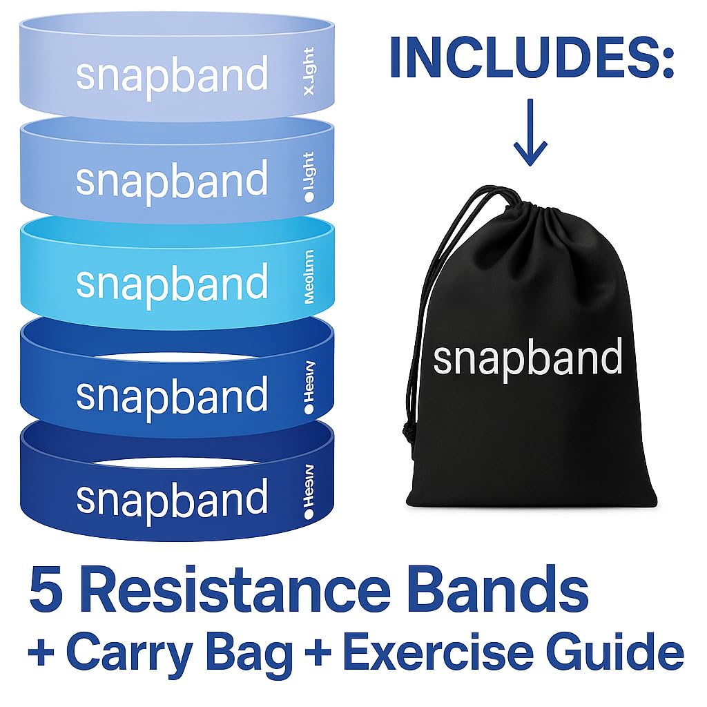Resistance Bands Set for Physical Therapy & Strength Training – 5 Levels (Extra Light to Extra Heavy), Non-Slip Exercise Bands for Rehab, Glutes, Legs & Warmups – Includes Carry Bag