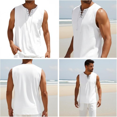 Domirica Men's Sleeveless Athletic Fit Muscle Top - Lightweight Hawaiian Beach Shirt for Summer