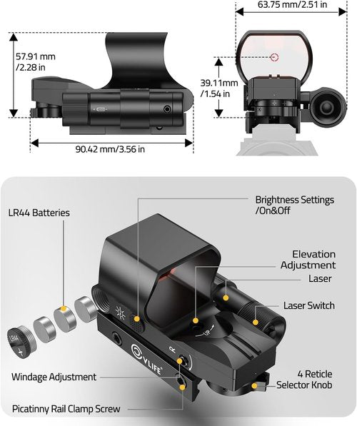 CVLIFE Red Dot Sight - 28x40mm Large Lens Reflex Optics with Laser & Pressure Pad Switch for Rifles