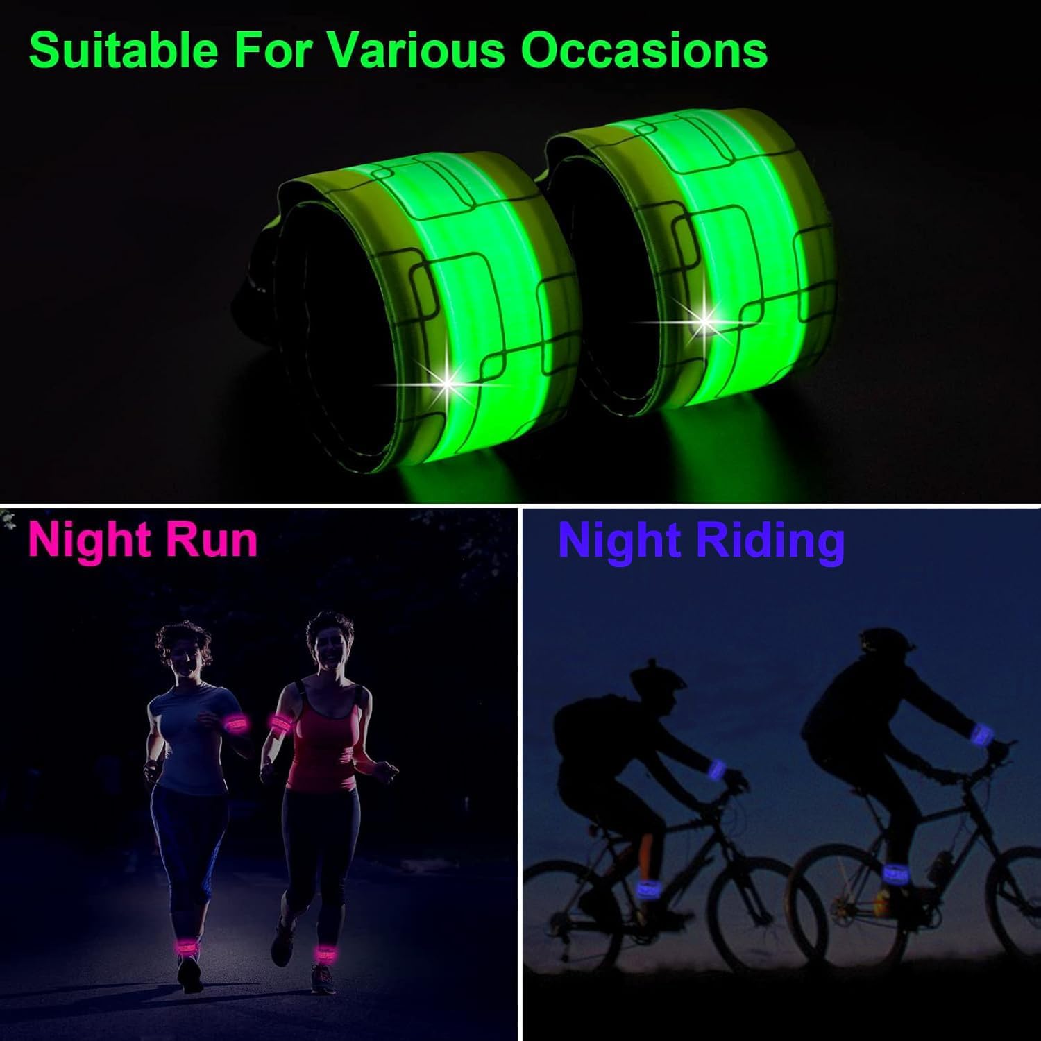 Skiennix LED Safety Wristband Lights - Rechargeable Glow Arm & Ankle Bands | High Visibility for Night Running