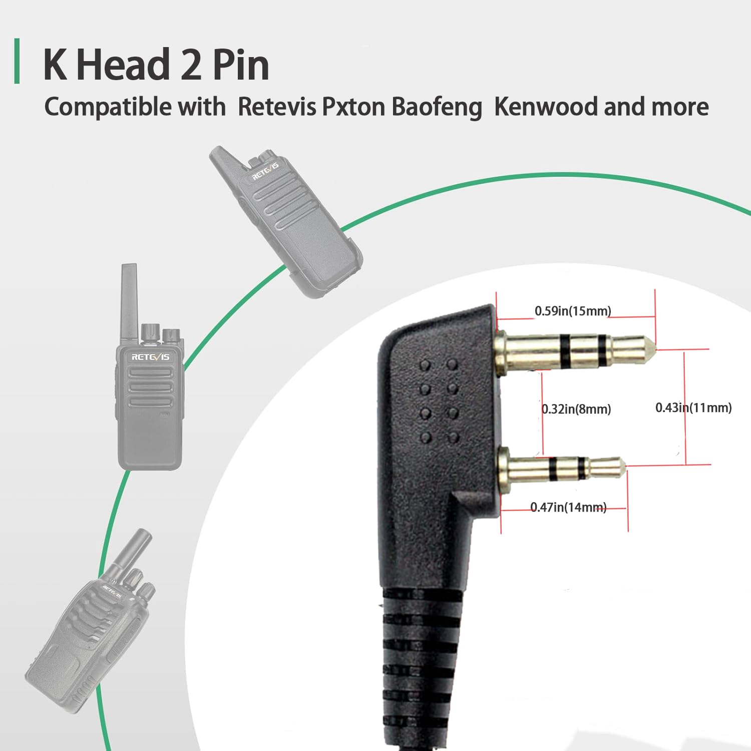 Retevis Case of 10, Walkie Talkies Earpiece with Mic 2 Pin D-Type Headset for H-777 RT22 RT21 RT86S, Compatible with Pxton, Baofeng BF-888S, Kenwood Walkie Talkies, Walkie Talkie Earpiece(10 Pack)