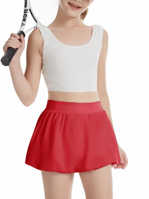 CharmWM Girls Bubble Tennis Skirts with Inner Shorts Pockets Ruffle Athletic Running Skort 3-14 Years Red