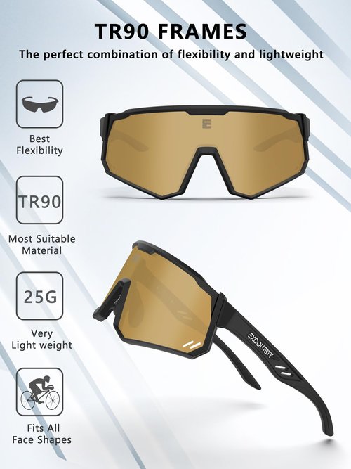 Excoutsty Polarized Sports Sunglasses for Men Women,UV400 Sports Windproof Cycling Sunglasses with 3 Interchangeable Lenses (Yellow)
