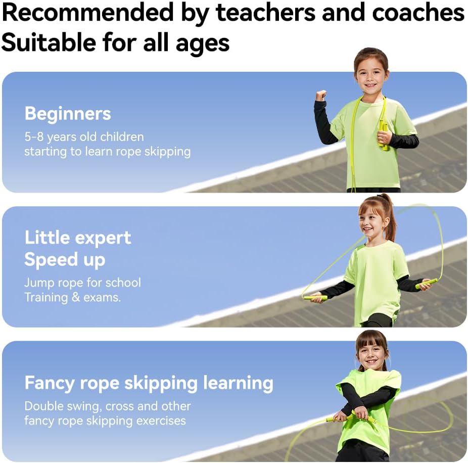 Skiennix Kids Jump Rope - Adjustable Speed Skipping Rope with Dual Bearings & Silicone Handles | Indoor/Outdoor Fitness Toy