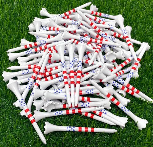 USA Stars and Stripes American Flag Golf Tees - 100 Bulk Plastic Patriotic Tees