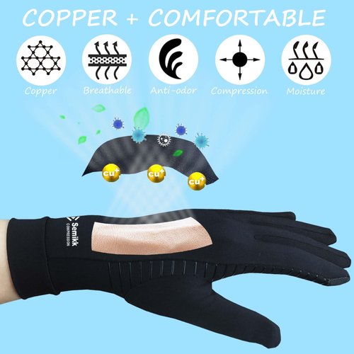 2 Pairs Compression Full Finger Arthritis Gloves, Copper Glove with Touch Screen Fingers for Everyday Support, Hand Joint Pain, Carpal Tunnel, Tendonitis, Trigger Finger, Fit for Men & Women (Medium)