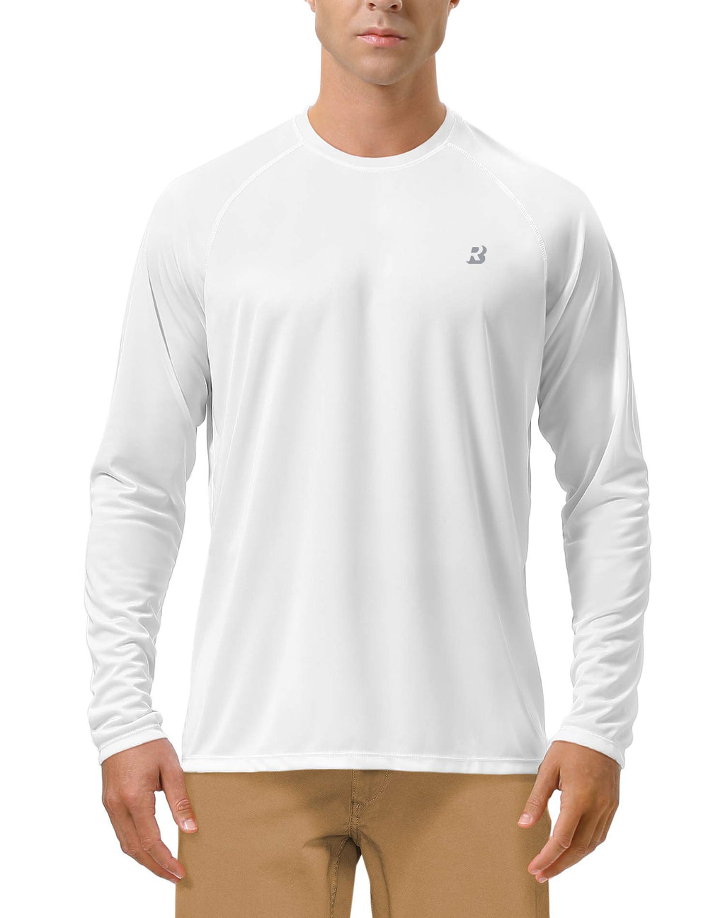 Roadbox Mens UPF 50+ UV Sun Protection Shirts Outdoor Long Sleeve SPF Diving Rash Guard for Fishing Hiking Swimming White