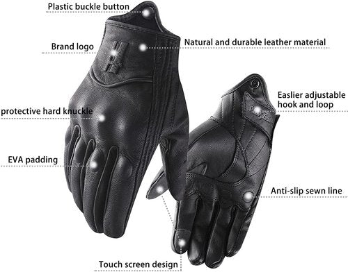 Harssidanzar Leather Motorcycle Gloves - Touchscreen Compatible for Men | GM028