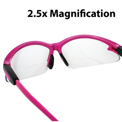 Global Vision Eyewear Cougar Bifocal Women's Safety Glasses Dark Pink Nylon Frame Clear Lenses
